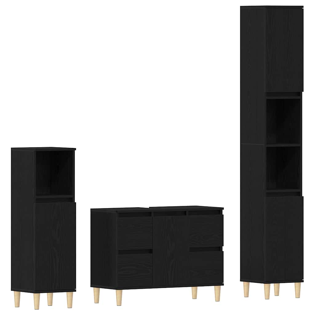 Ensemble de mobilier de salle de bain 3 pièces Chêne noir
