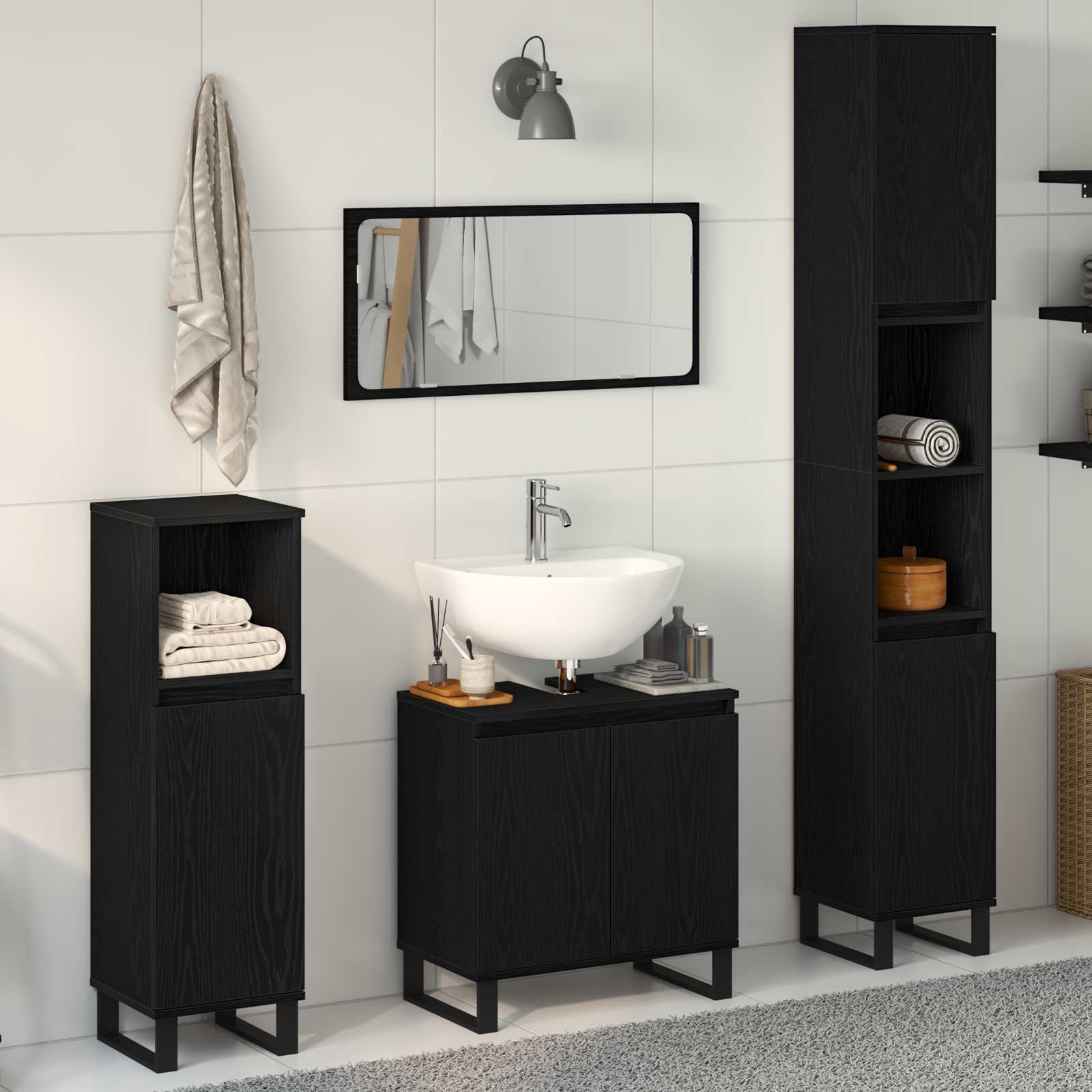 Ensemble de mobilier de salle de bain 3 pc Chêne noir