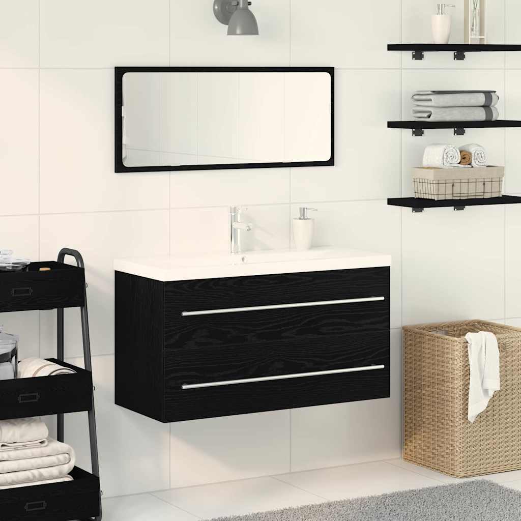 Meuble de Lavabo de Salle de Bain 3 pc Chêne noir - XIOS