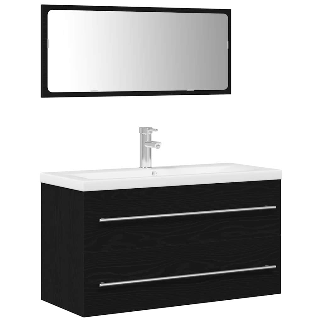 Meuble de Lavabo de Salle de Bain 3 pc Chêne noir - XIOS