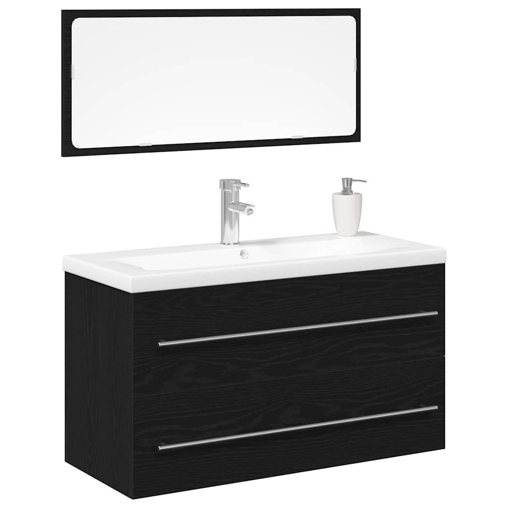 Meuble de Lavabo de Salle de Bain 3 pc Chêne noir - XIOS