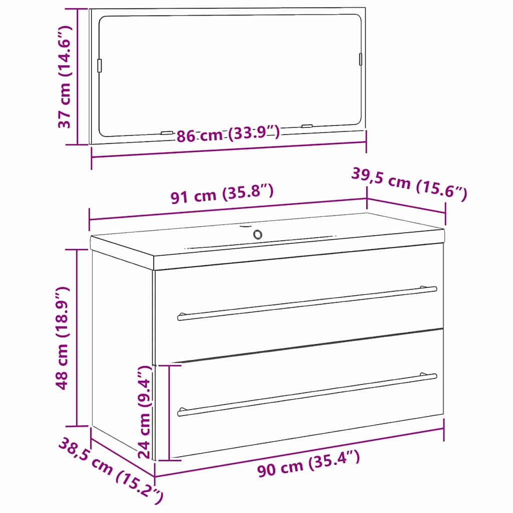 Meuble de Lavabo de Salle de Bain 3 pc Chêne noir - XIOS