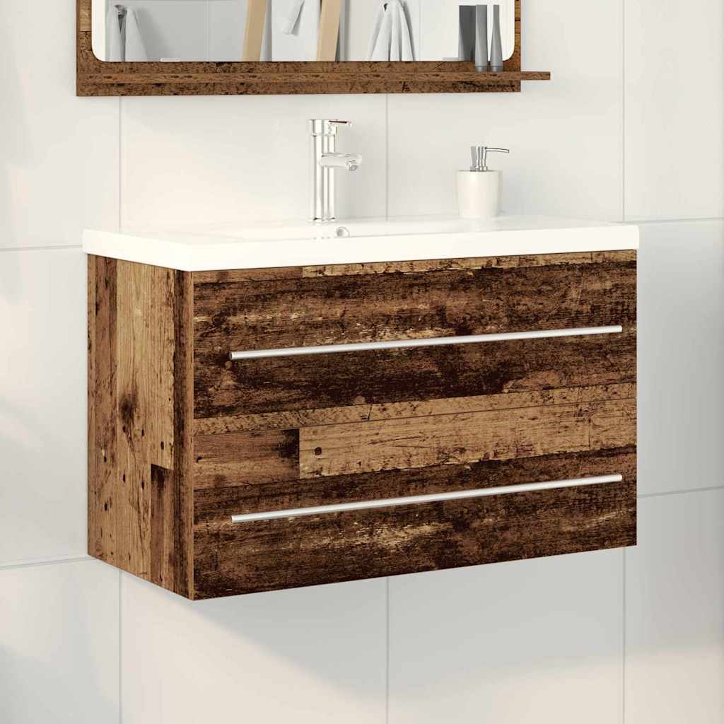 Meuble de Lavabo de Salle de Bain 2 pc Bois Ancien - XIOS
