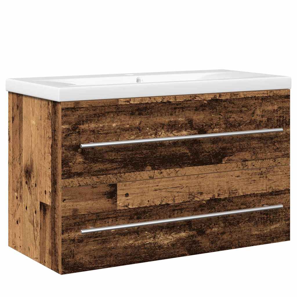Meuble de Lavabo de Salle de Bain 2 pc Bois Ancien - XIOS