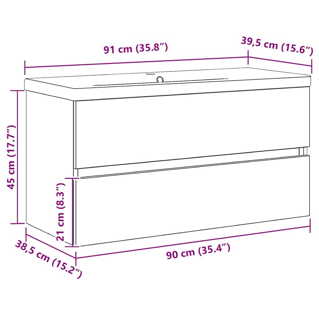 Meuble de Lavabo de Salle de Bain Chêne noir 90 x 39 x 62 cm - XIOS