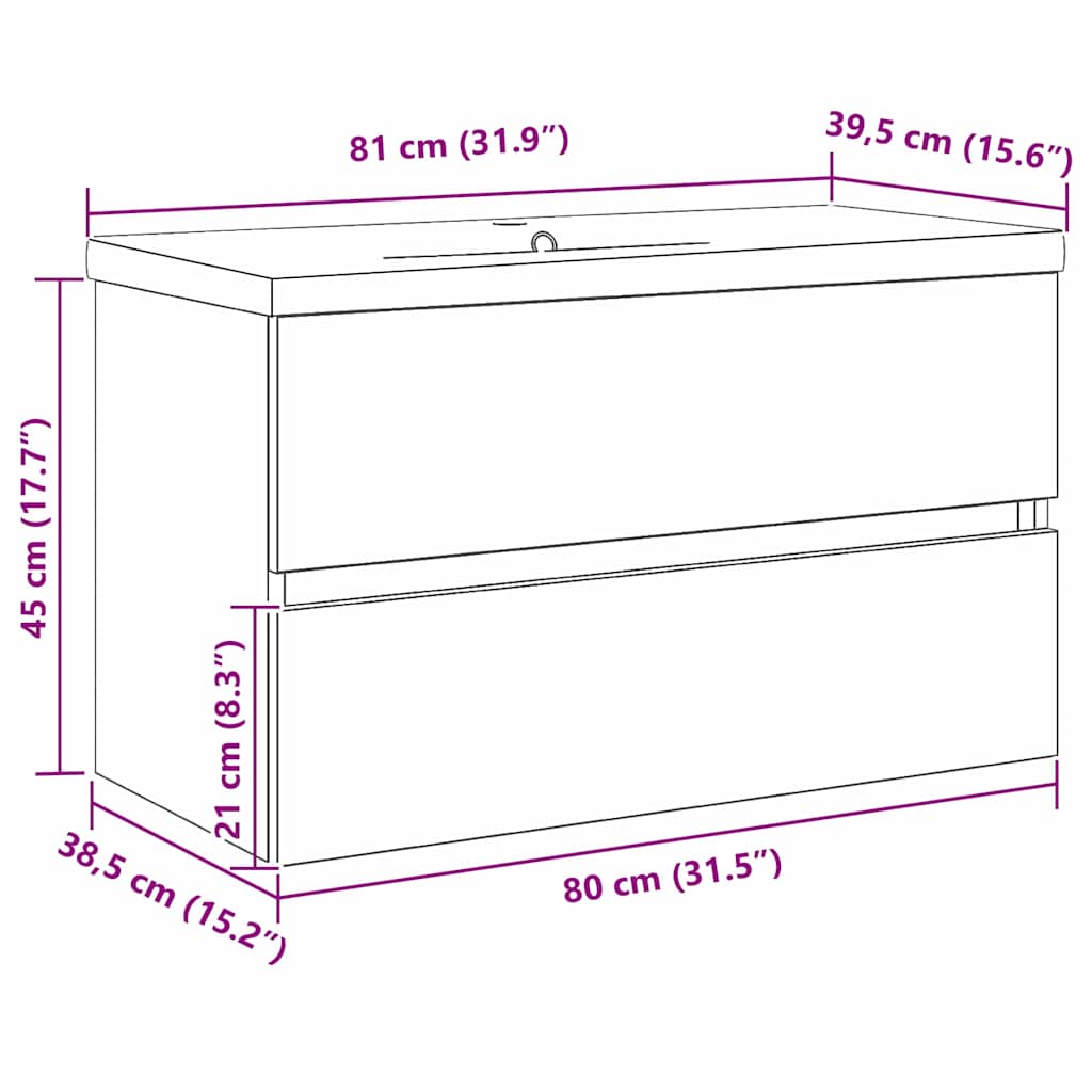 Meuble de Lavabo de Salle de Bain Chêne noir 80 x 39 x 62 cm - XIOS