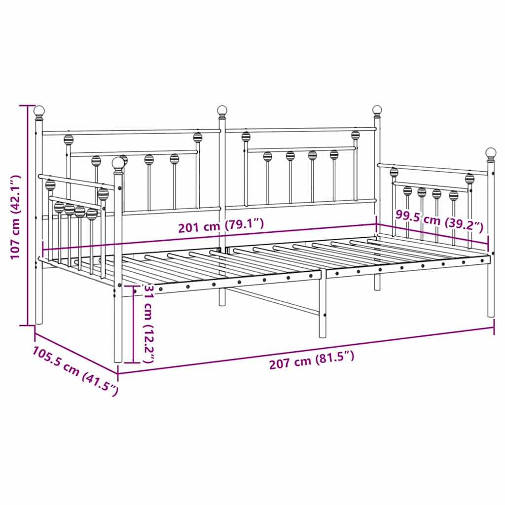 Cadre de lit de jour avec tête de lit Blanc 100 x 200 cm Acier - XIOS