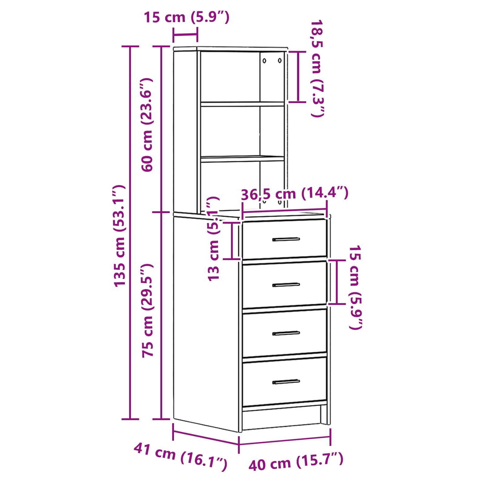 Haut Armoire Chêne fumé 40 x 41 x 135 cm Bois d'ingénierie - XIOS