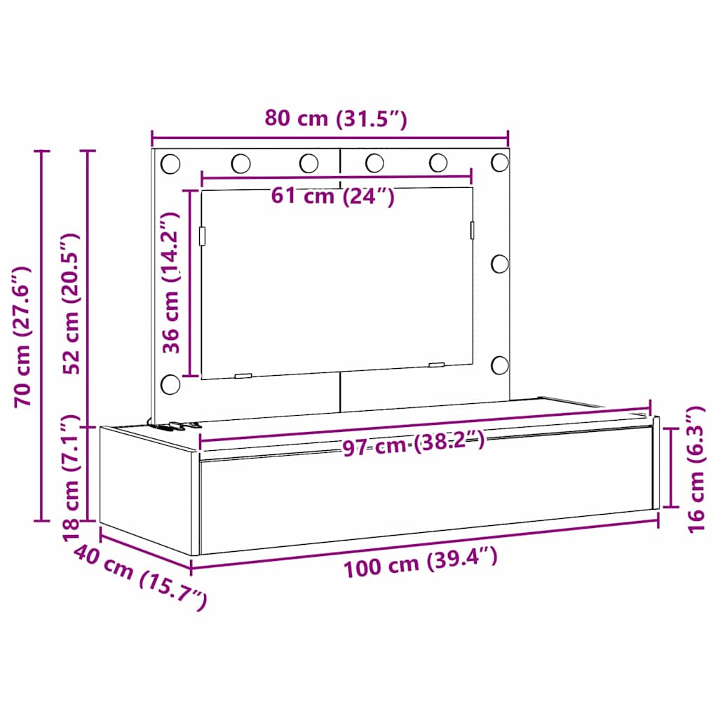 Table de Toilette Gris 100 x 40 x 70 cm Bois d'ingénierie - XIOS