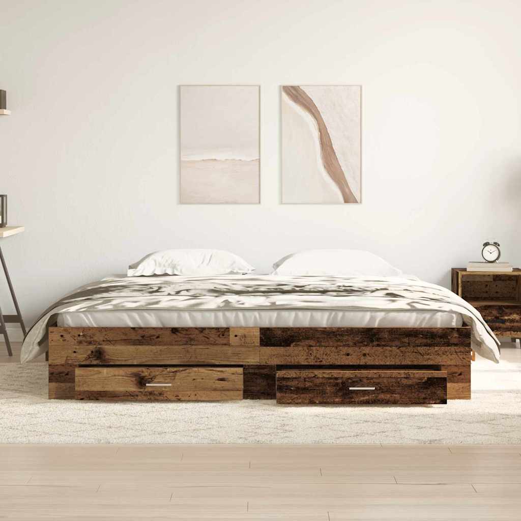 Cadre de lit avec tiroirs avec tiroir Bois ancien 180 x 200 cm - XIOS