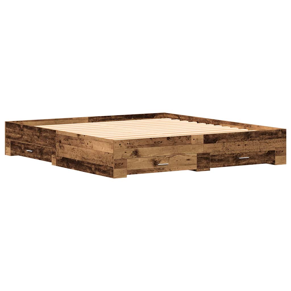 Cadre de lit avec tiroirs avec tiroir Bois ancien 180 x 200 cm - XIOS