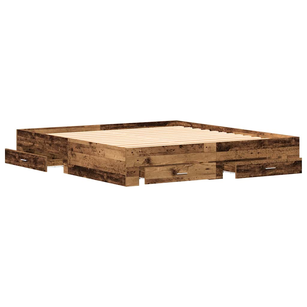 Cadre de lit avec tiroirs avec tiroir Bois ancien 180 x 200 cm - XIOS