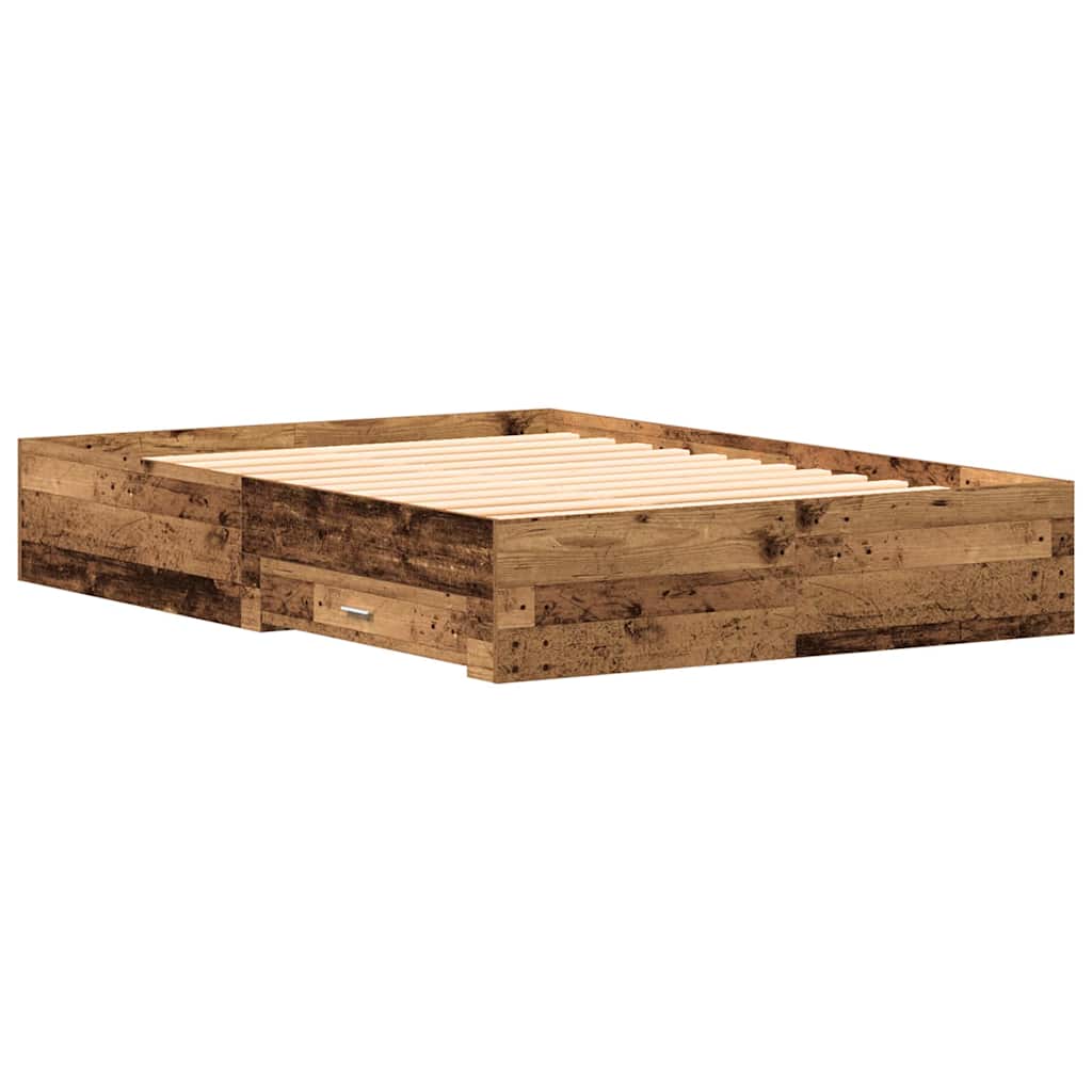 Cadre de lit avec tiroirs avec tiroir Bois ancien 140 x 190 cm - XIOS