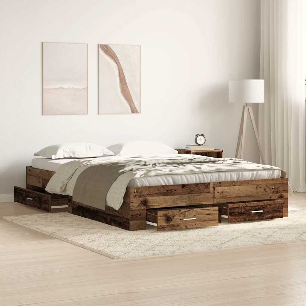 Cadre de lit avec tiroirs avec tiroir Bois ancien 135 x 190 cm - XIOS