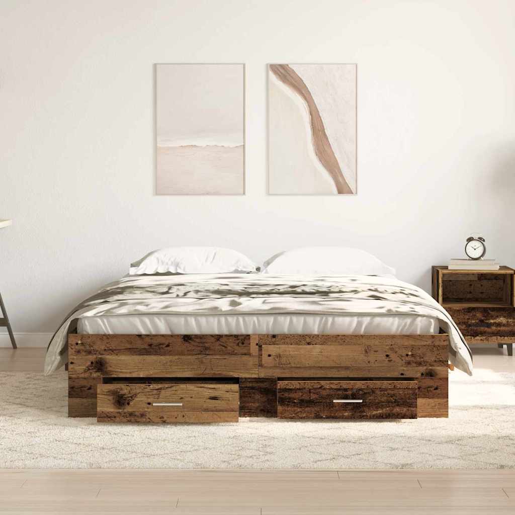 Cadre de lit avec tiroirs avec tiroir Bois ancien 135 x 190 cm - XIOS