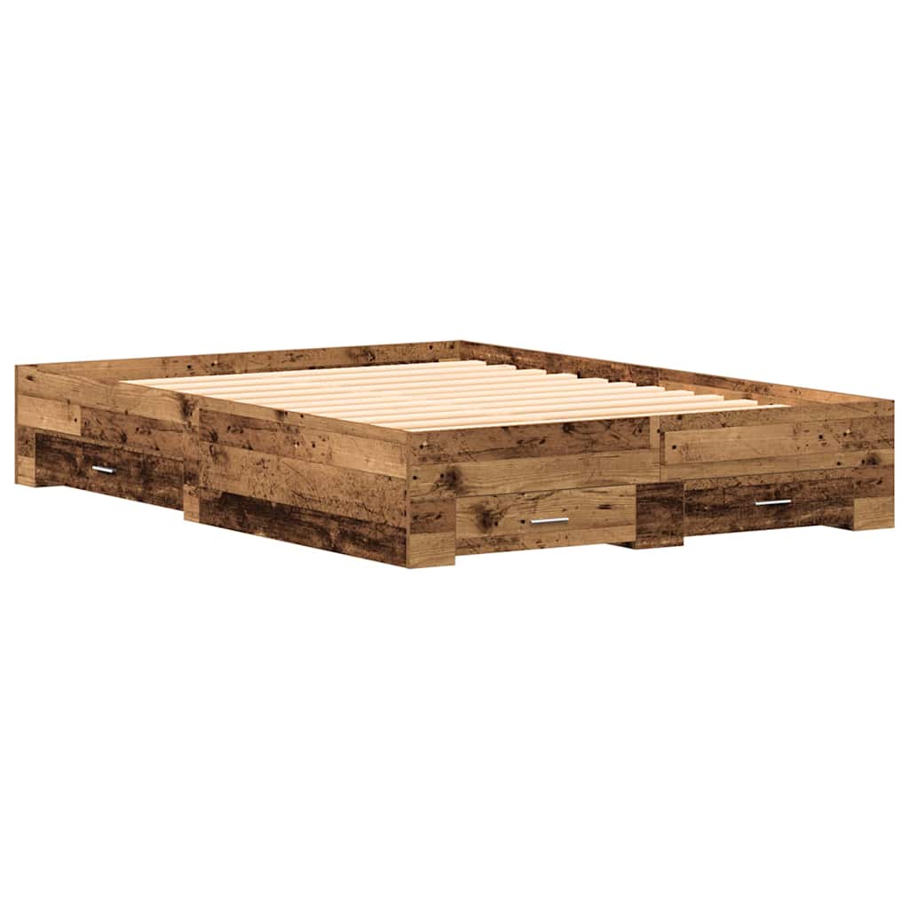 Cadre de lit avec tiroirs avec tiroir Bois ancien 135 x 190 cm - XIOS