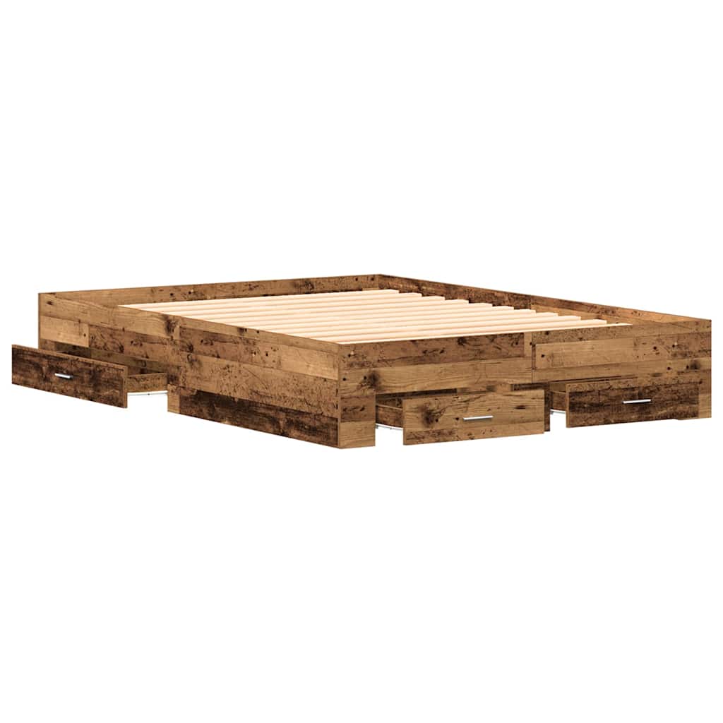 Cadre de lit avec tiroirs avec tiroir Bois ancien 135 x 190 cm - XIOS