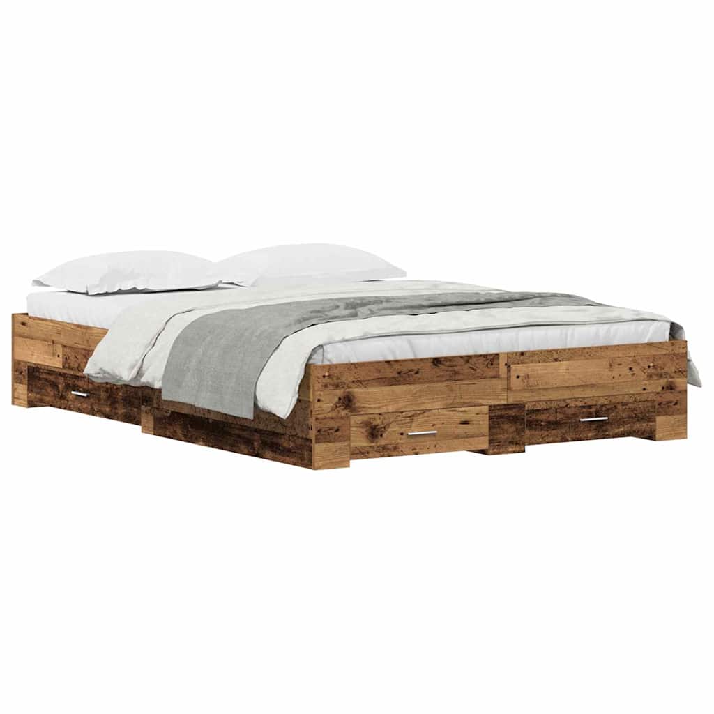 Cadre de lit avec tiroirs avec tiroir Bois ancien 135 x 190 cm - XIOS