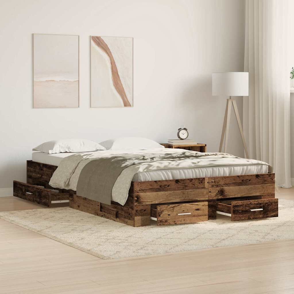 Cadre de lit avec tiroirs avec tiroir Bois ancien 120 x 190 cm - XIOS