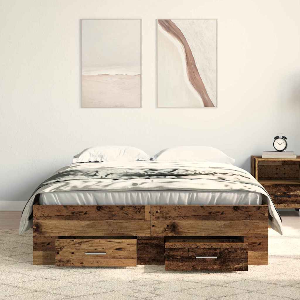 Cadre de lit avec tiroirs avec tiroir Bois ancien 120 x 190 cm - XIOS