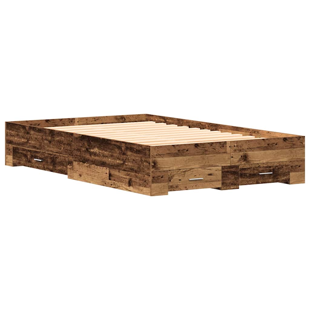 Cadre de lit avec tiroirs avec tiroir Bois ancien 120 x 190 cm - XIOS