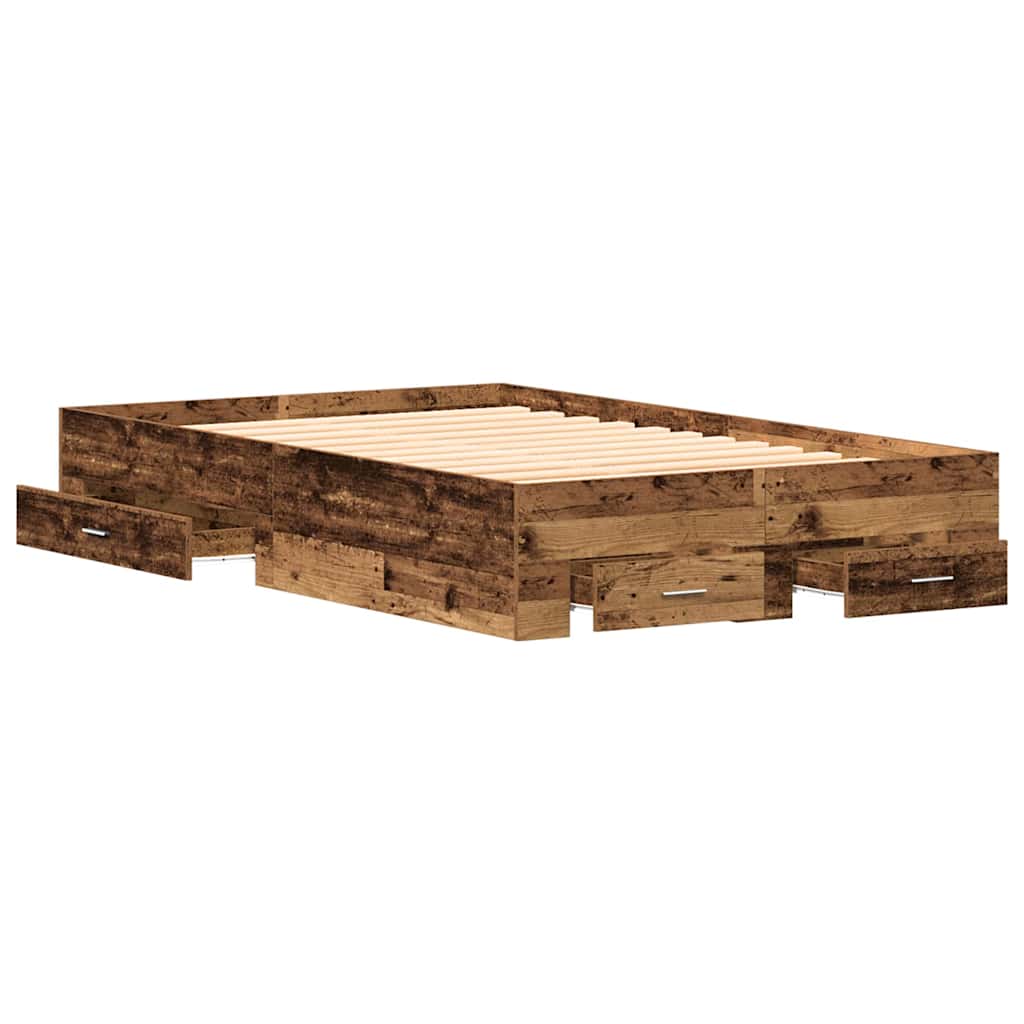 Cadre de lit avec tiroirs avec tiroir Bois ancien 120 x 190 cm - XIOS