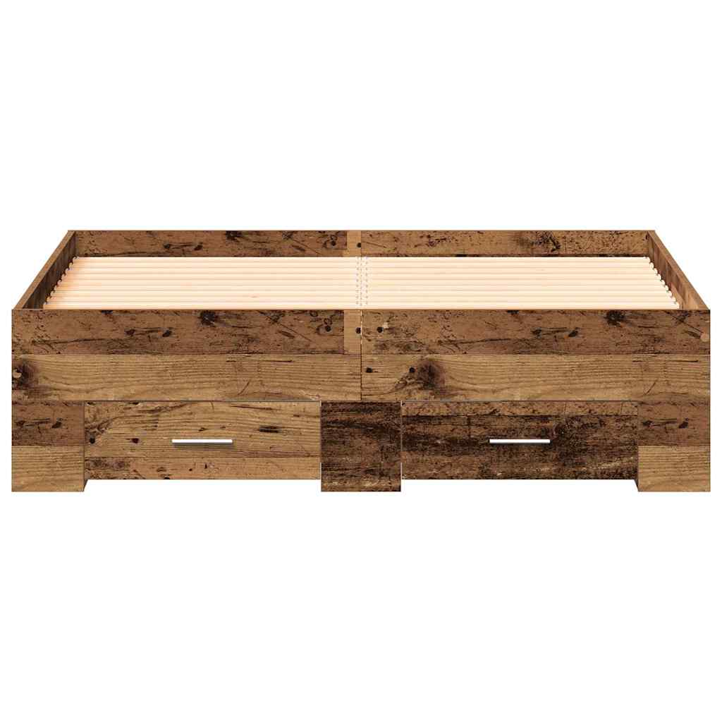 Cadre de lit avec tiroirs avec tiroir Bois ancien 120 x 190 cm - XIOS