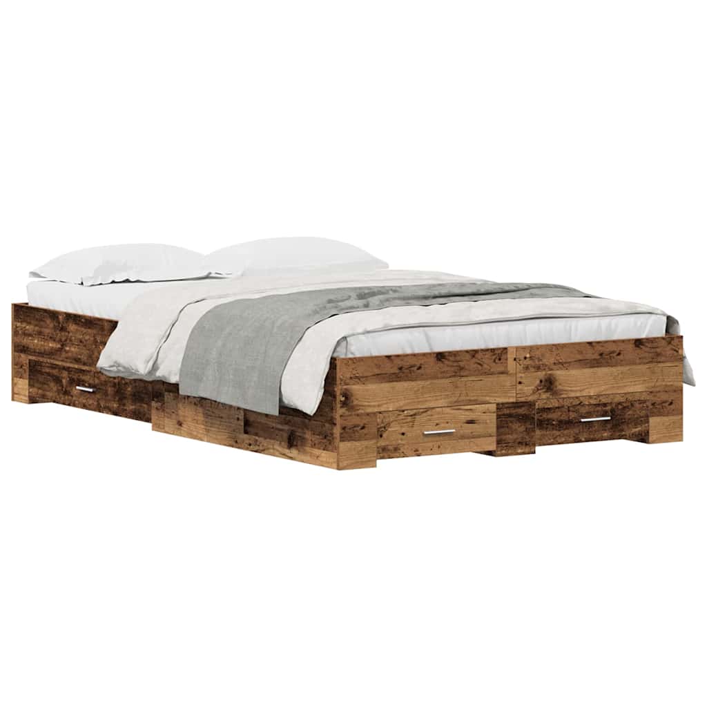 Cadre de lit avec tiroirs avec tiroir Bois ancien 120 x 190 cm - XIOS