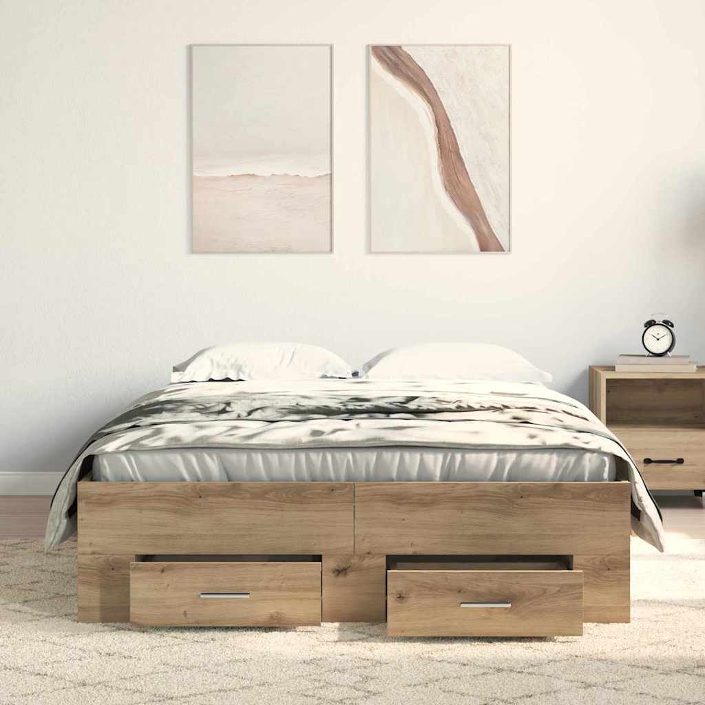 Cadre de lit avec tiroirs chêne artisanal 120 x 190 cm - XIOS