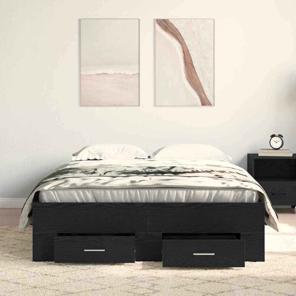 Cadre de lit avec tiroirs avec tiroir Chêne noir 120 x 190 cm - XIOS