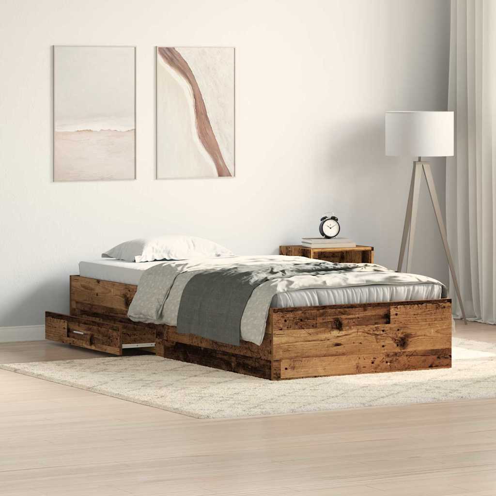 Cadre de lit avec tiroirs avec tiroir Bois ancien 90 x 200 cm - XIOS