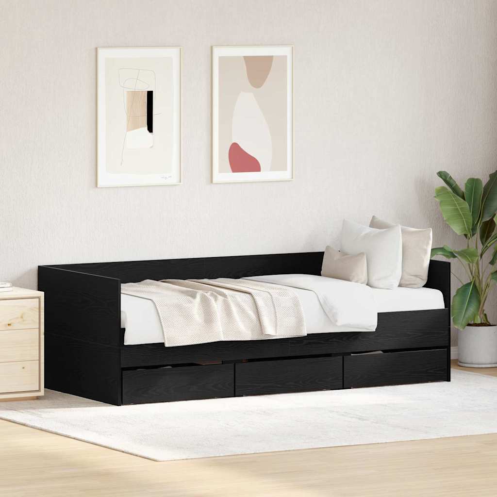 Cadre de lit de jour avec tiroirs Chêne noir 90 x 200 cm - XIOS