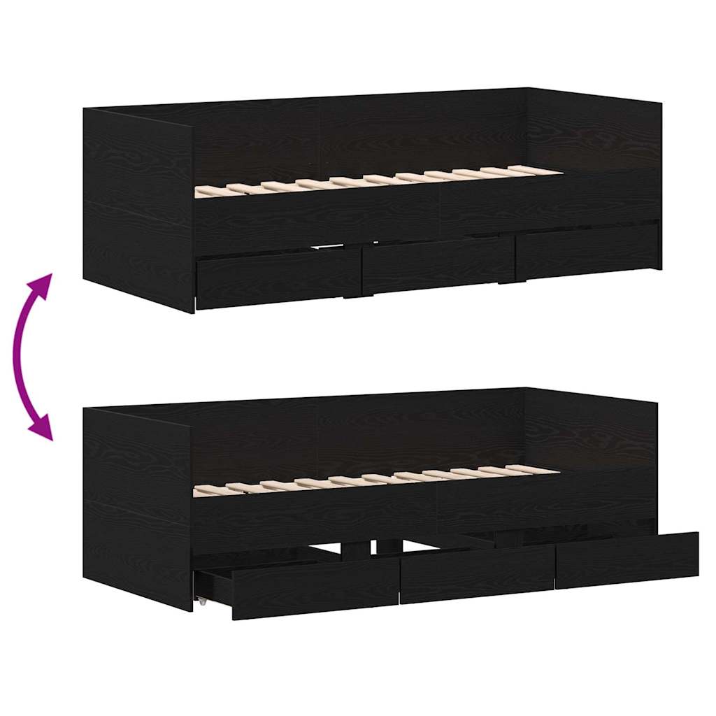 Lit d'appoint Chêne noir 90 x 200 cm Bois d'ingénierie