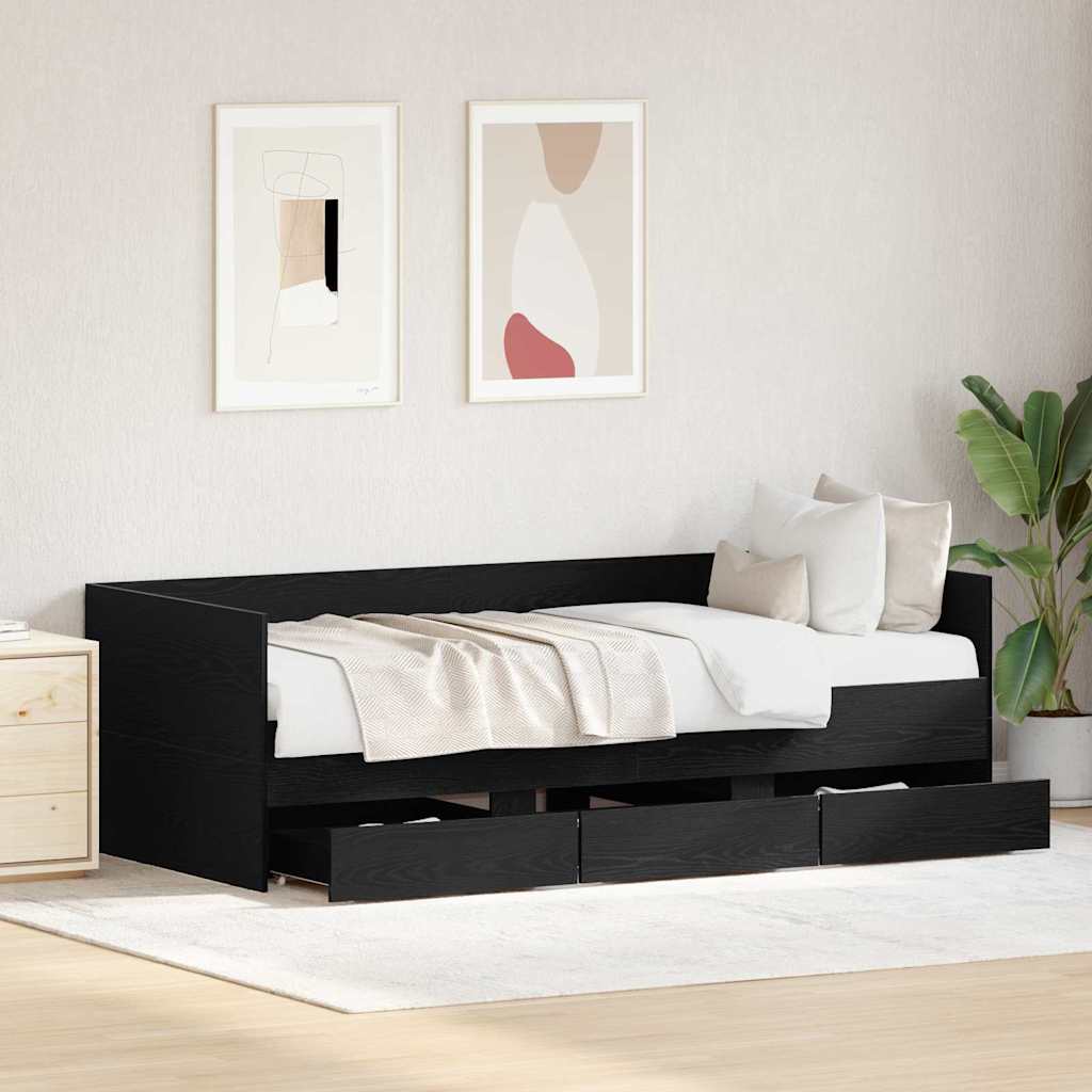 Cadre de lit de jour avec tiroirs Chêne noir 90 x 190 cm - XIOS