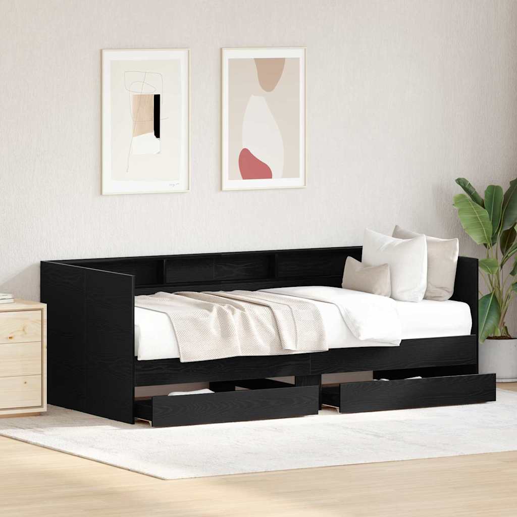 Cadre de lit de jour avec tiroirs Chêne noir 90 x 200 cm - XIOS