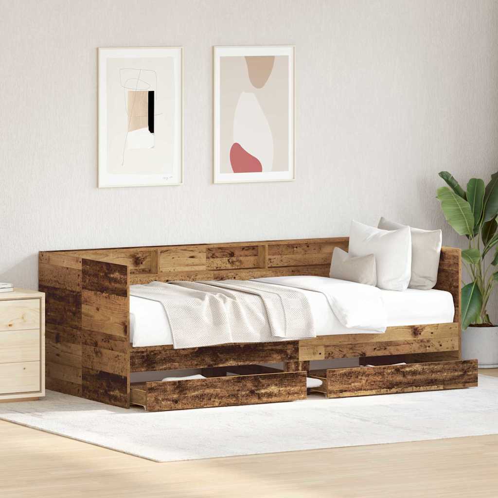 Cadre de lit de jour avec tiroirs Bois ancien 90 x 190 cm - XIOS