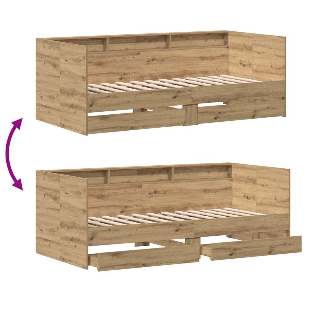 Lit d'appoint Chêne artisanal 75 x 190 cm Bois d'ingénierie