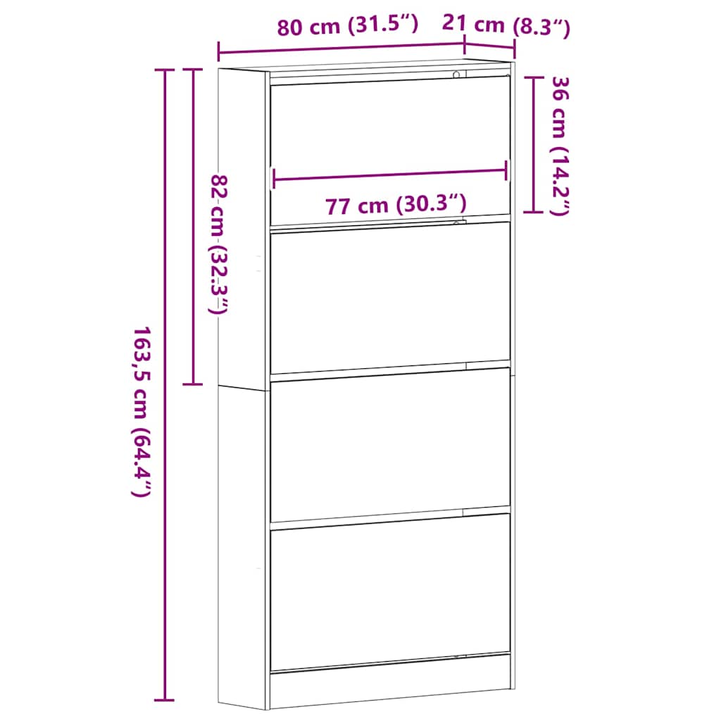 Armoire à chaussures avec porte Chêne noir 80 x 21 x 163.5 cm - XIOS