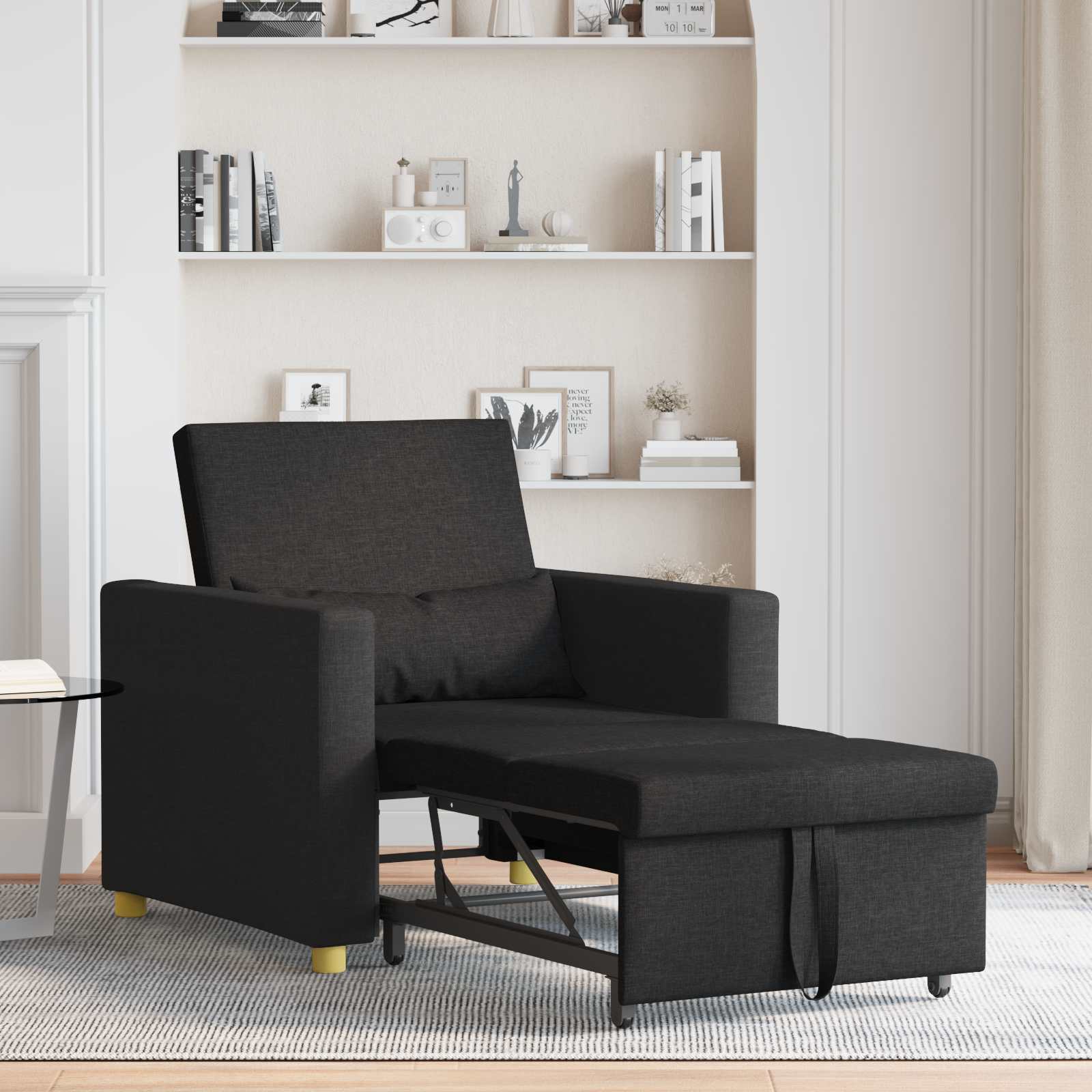 Canapé-lit escamotable simple Noir 90 x 165 x 87 cm tissu