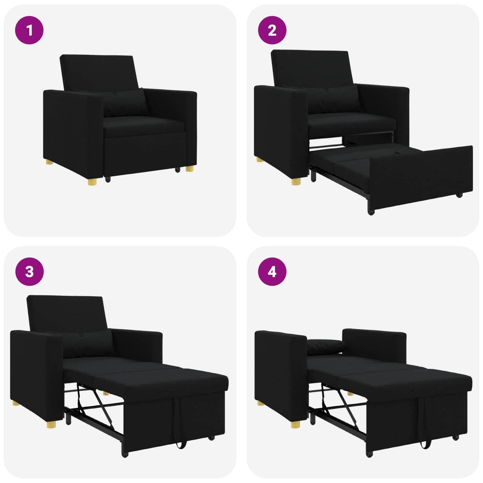 Canapé-lit escamotable simple Noir 90 x 165 x 87 cm tissu