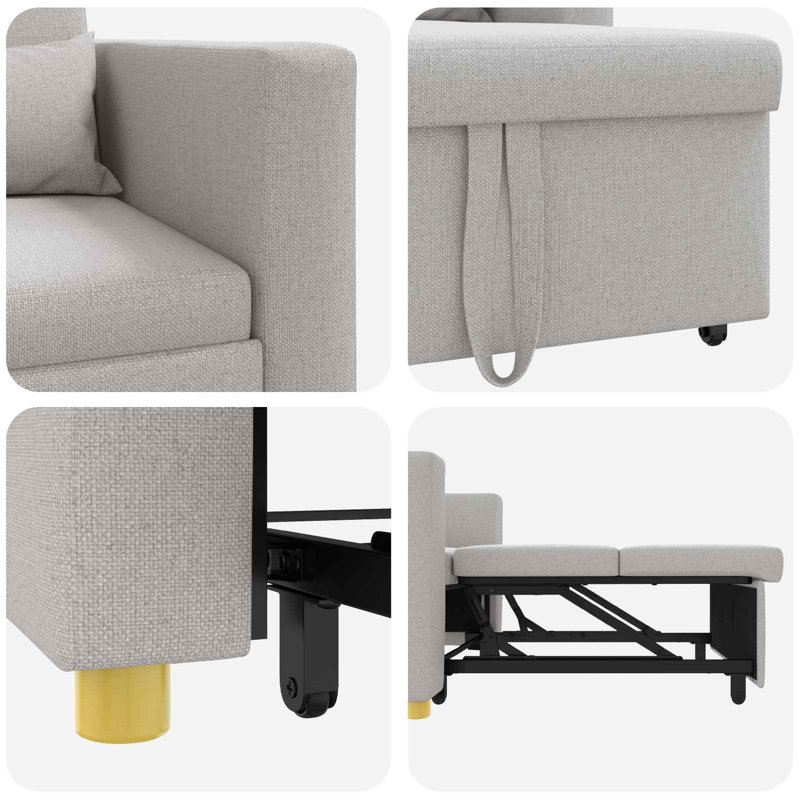 Canapé-lit escamotable simple avec des roues Gris nuage tissu
