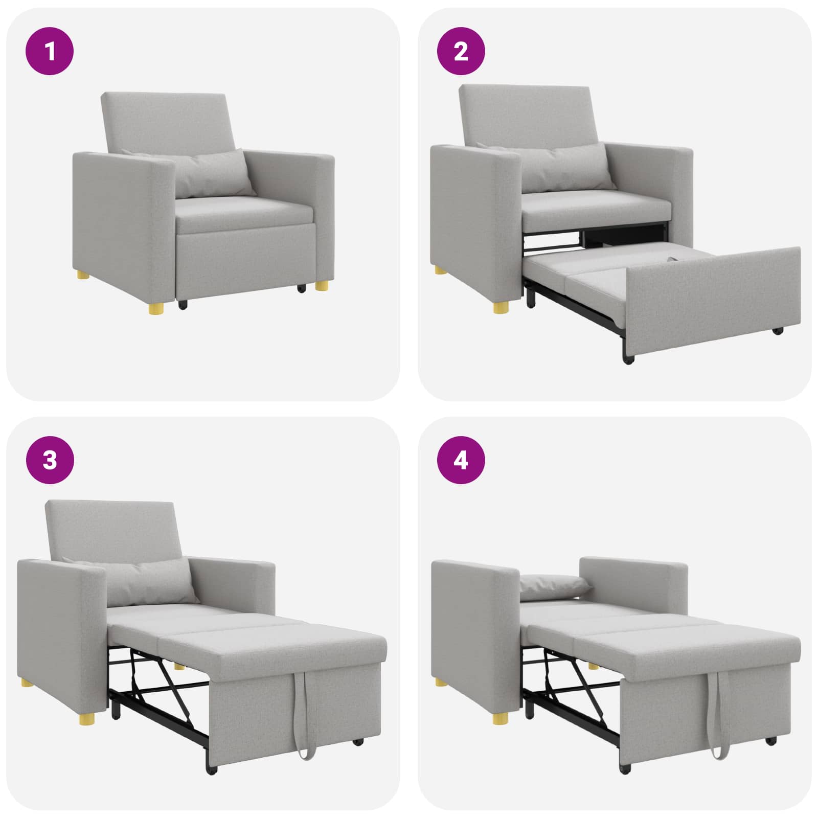 Canapé-lit escamotable simple avec des roues Gris nuage tissu