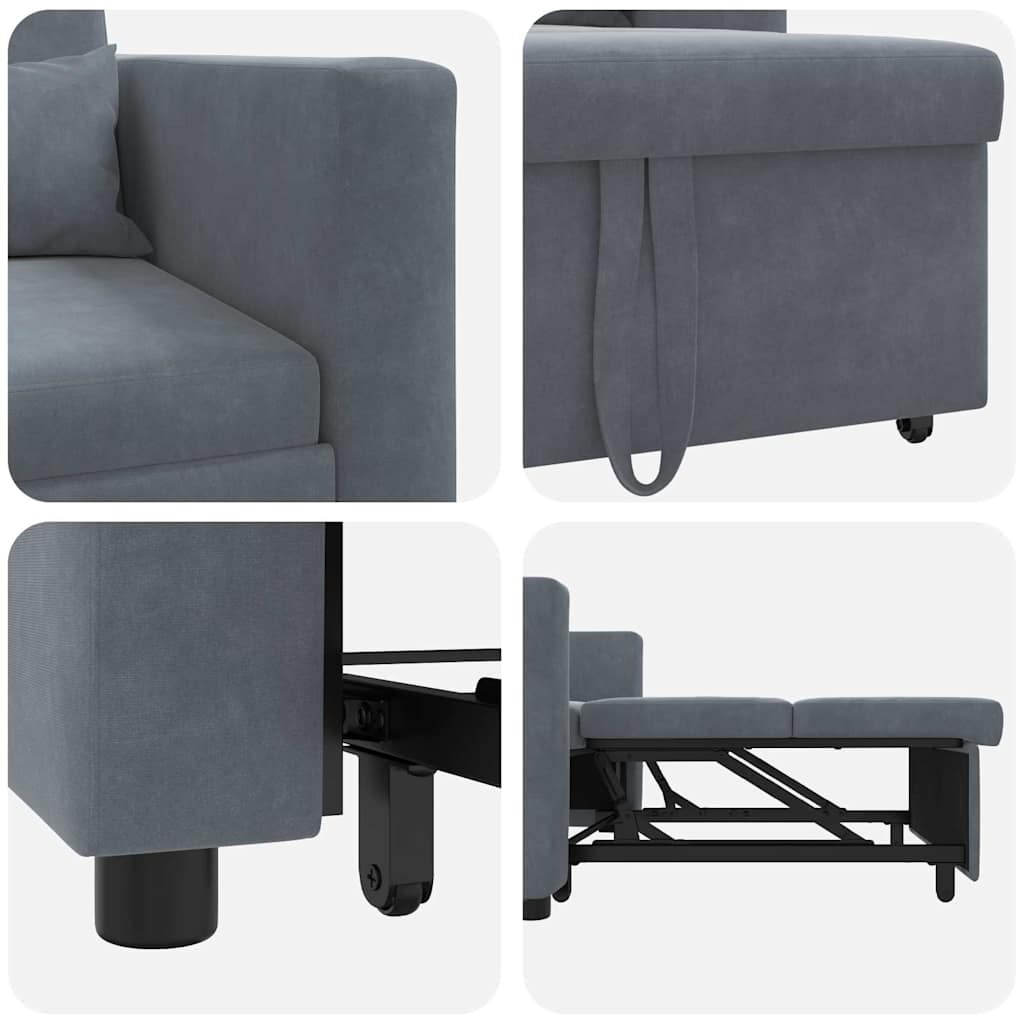 Canapé Lit Simple Gris foncé 90 x 165 x 87 cm Velours - XIOS