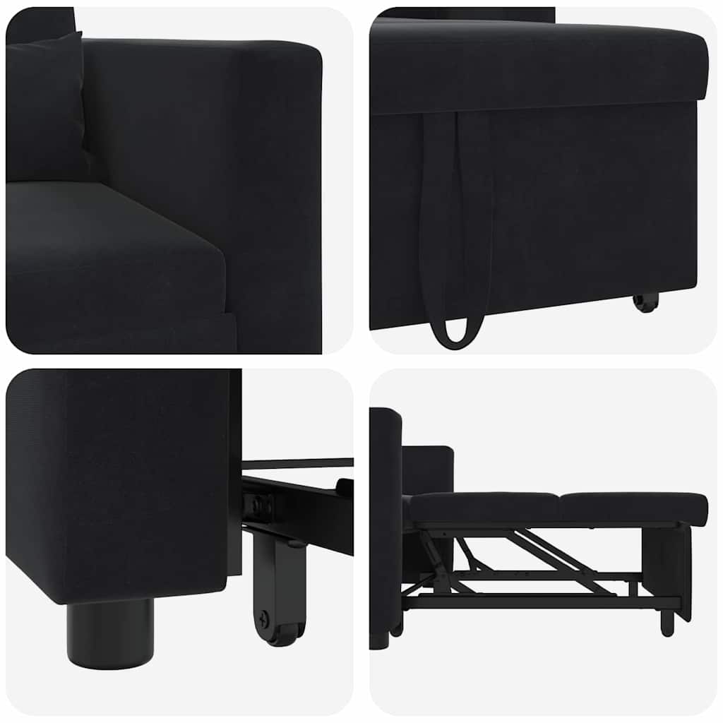 Canapé Lit Simple avec des roues Noir 90 x 165 x 87 cm Velours - XIOS