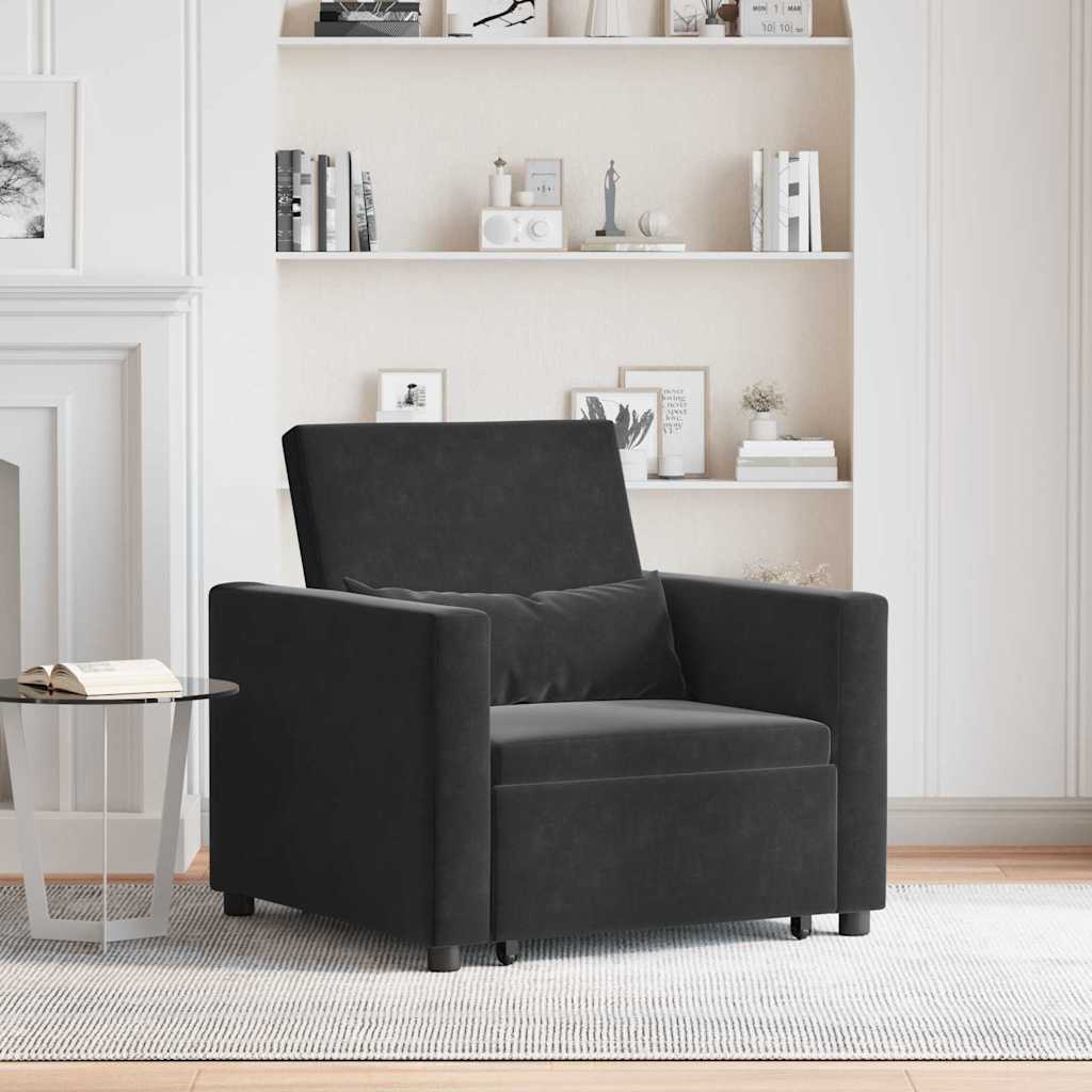 Canapé Lit Simple avec des roues Noir 90 x 165 x 87 cm Velours - XIOS