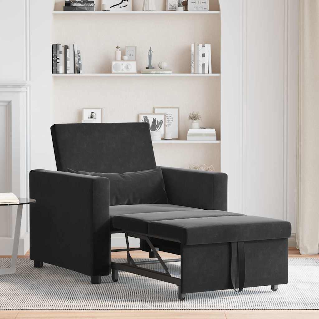 Canapé Lit Simple avec des roues Noir 90 x 165 x 87 cm Velours - XIOS