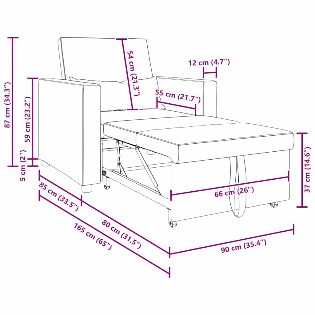 Canapé Lit Simple avec des roues Crème 90 x 165 x 87 cm Velours - XIOS