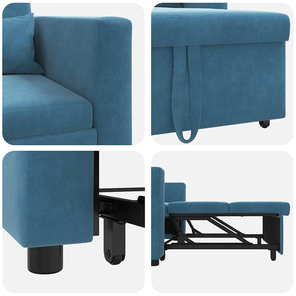 Canapé Lit Simple avec des roues Bleu 90 x 165 x 87 cm Velours - XIOS