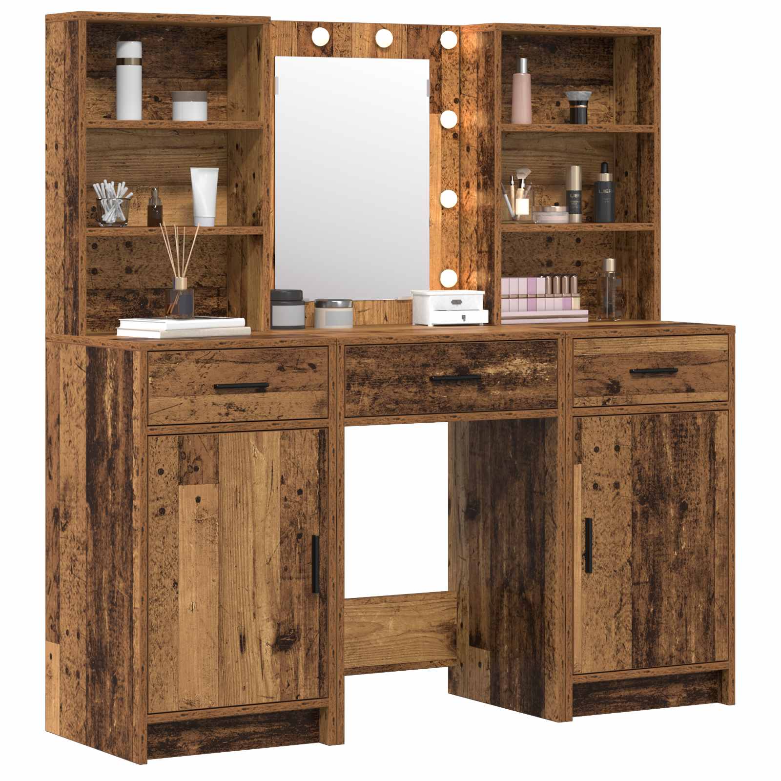 Ensemble de table de maquillage avec LED 3 pcs Bois ancien - XIOS