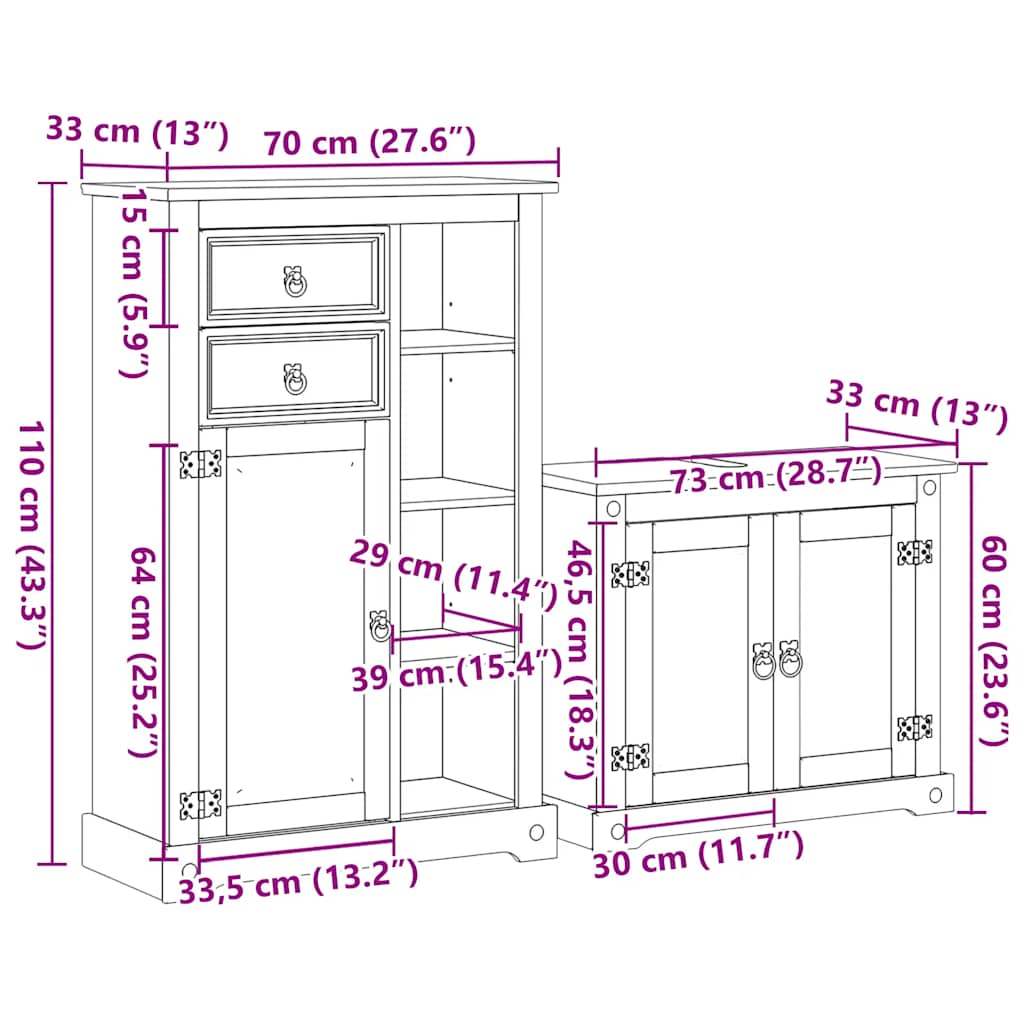 Ensemble de meubles salle de bain 2 pcs Corona bois pin massif